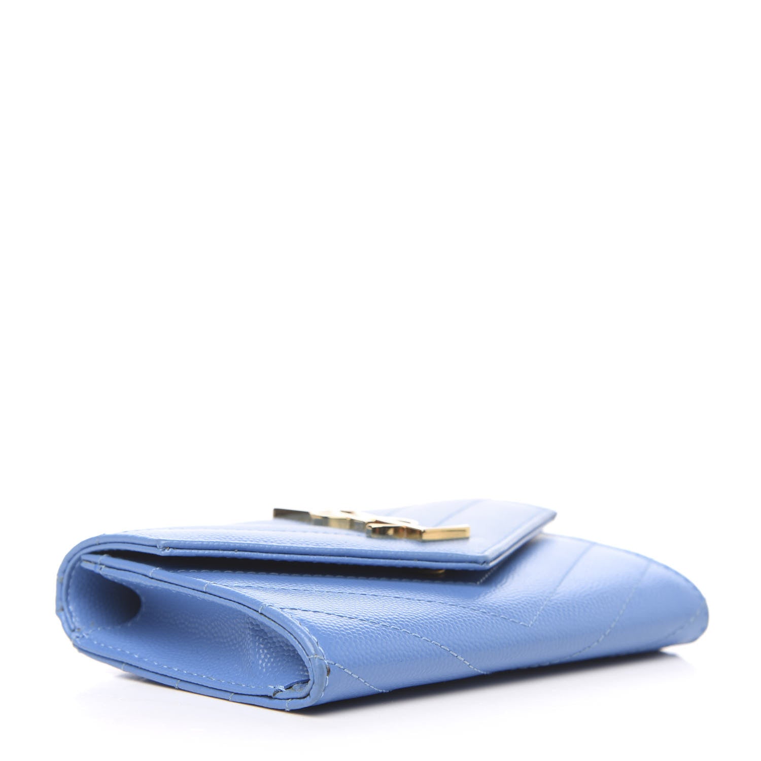 Saint Laurent Grain de Poudre Matelasse Chevron Small Monogram Wallet Blue Clair 4 of 12