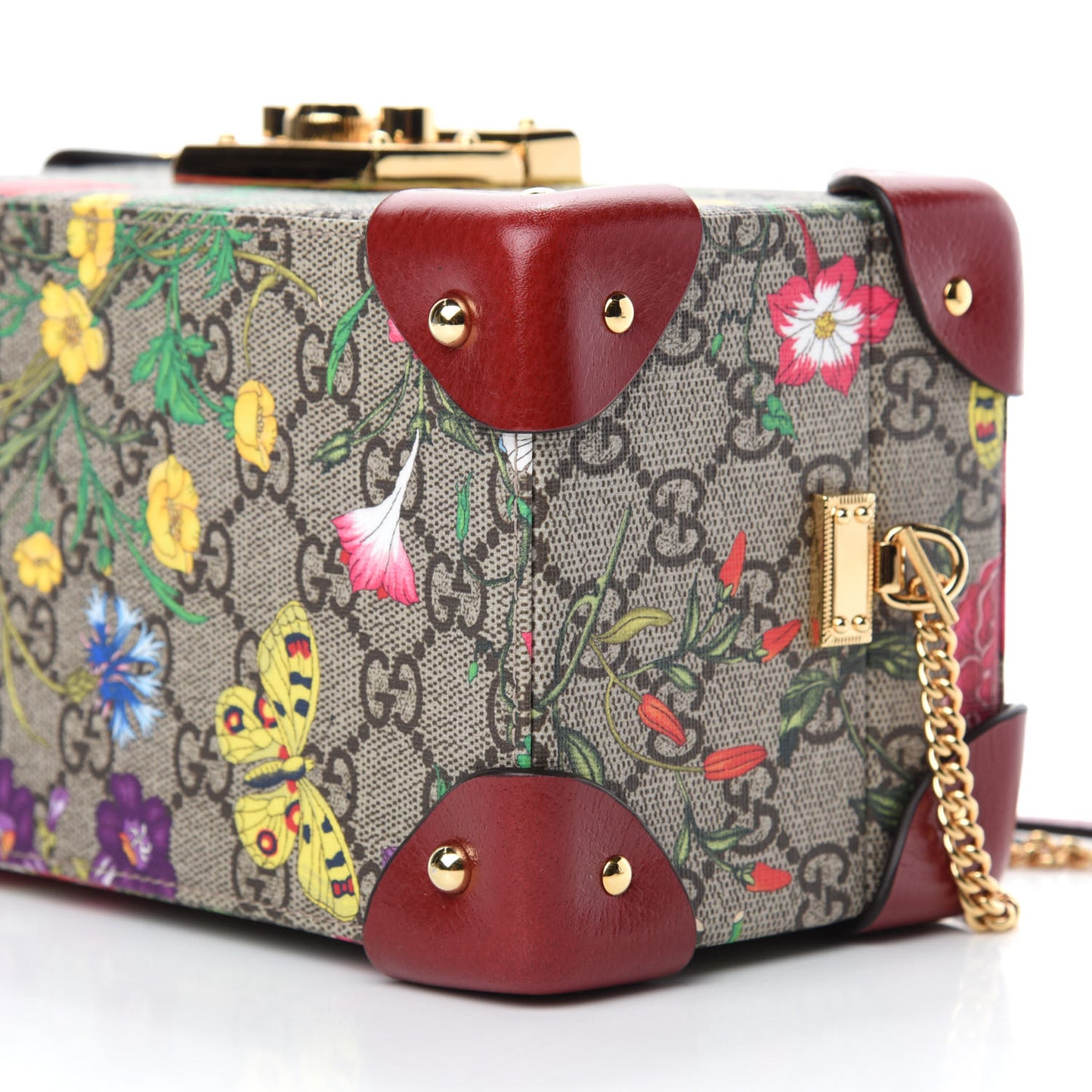 GG Supreme Monogram Flora Padlock Jewelry Case Red