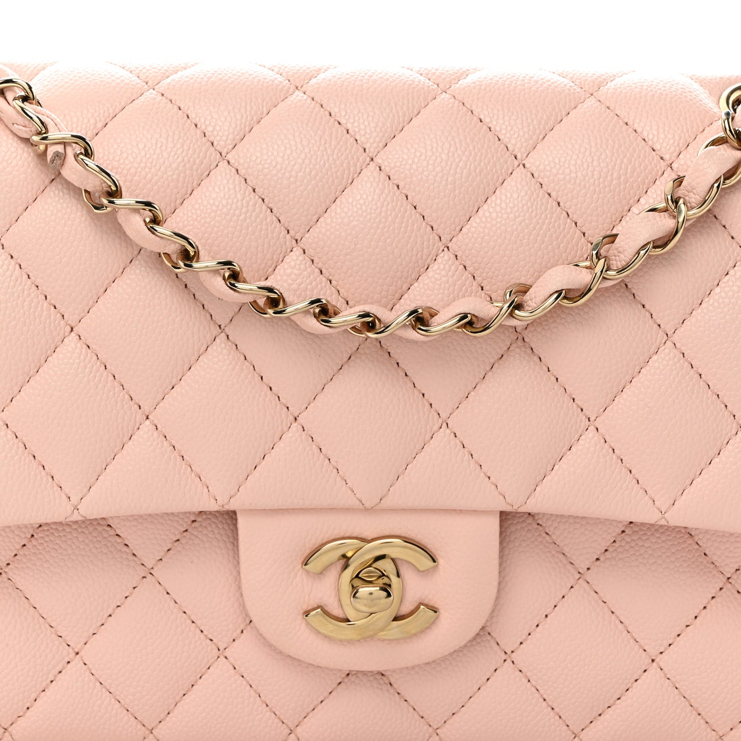 Caviar Quilted Medium Double Flap Light Pink