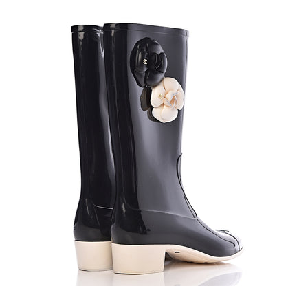 Chanel Rubber Camellia Rain Boots 42 Black 4 of 13