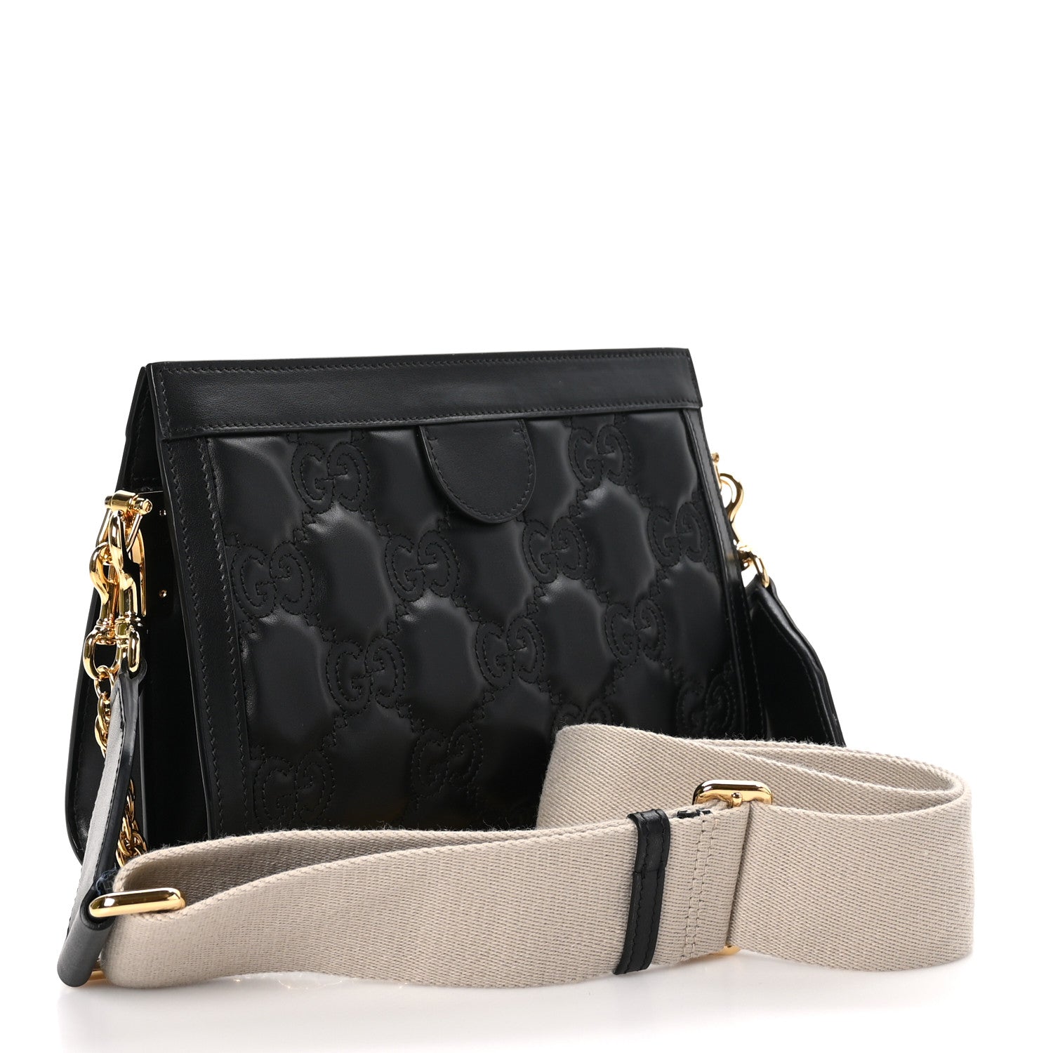 Gucci Calfskin GG Matelasse Small Slim Chain Shoulder Bag Black Natural 3 of 13