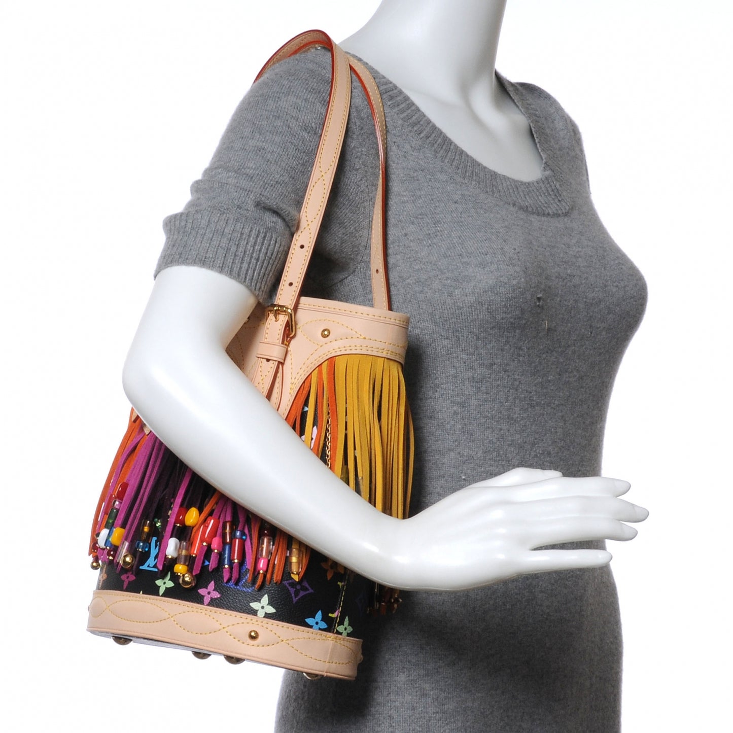 Monogram Multicolor Fringe Bucket Black