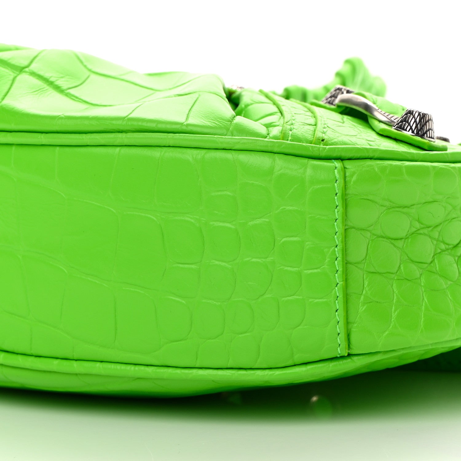 Balenciaga Extra Supple Calfskin Crocodile Embossed Le Cagole Shoulder Bag XS Acid Green 10 of 13
