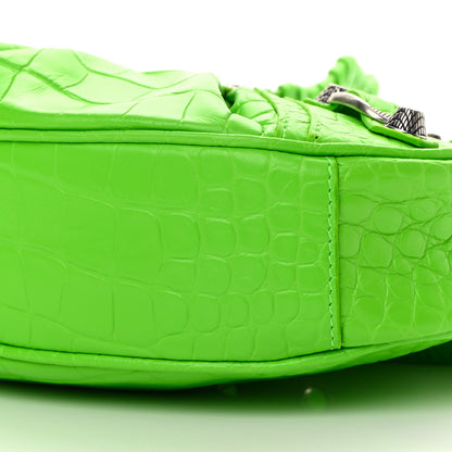 Balenciaga Extra Supple Calfskin Crocodile Embossed Le Cagole Shoulder Bag XS Acid Green 10 of 13
