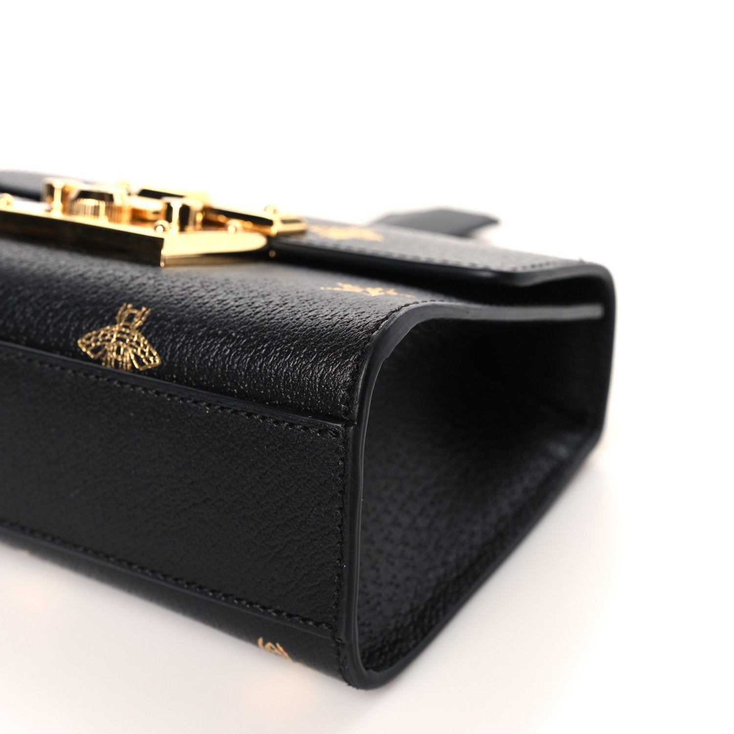 Gucci Grained Calfskin Bee Star Small Padlock Shoulder Bag Black 9 of 10