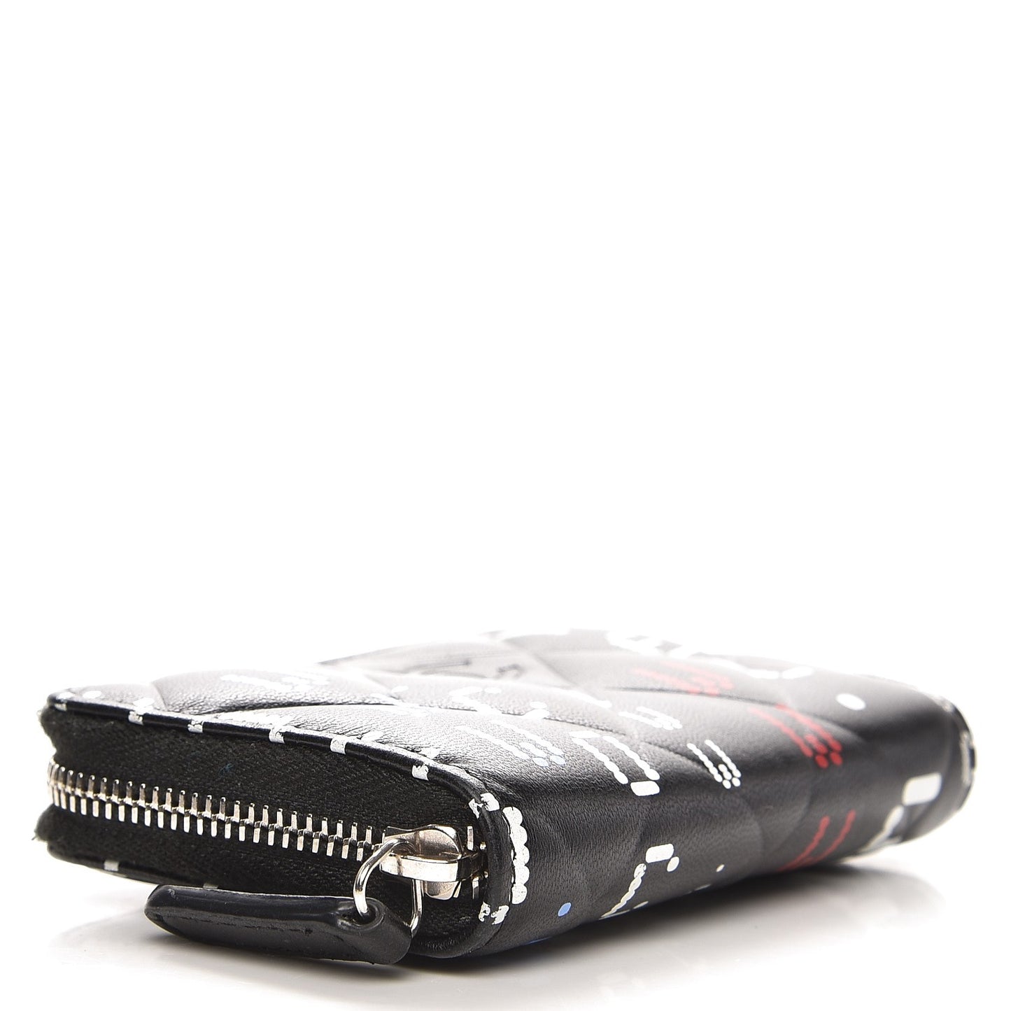 Lambskin Quilted Data Center Zip Around Coin Purse Wallet Black