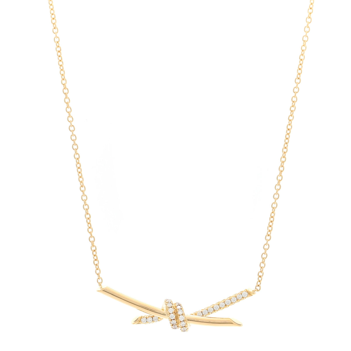 18K Yellow Gold Diamond Knot Necklace