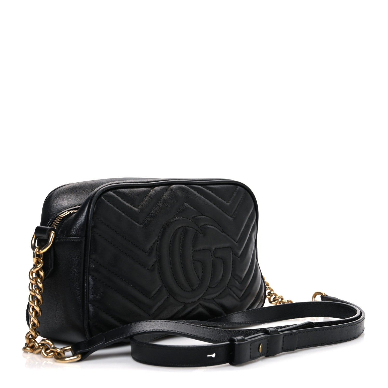Gucci Calfskin Matelasse Small GG Marmont Chain Shoulder Bag Black 2 of 12