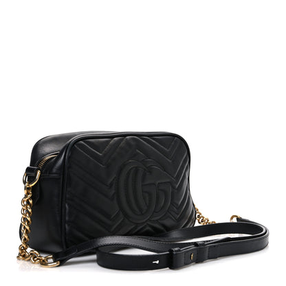 Gucci Calfskin Matelasse Small GG Marmont Chain Shoulder Bag Black 2 of 12