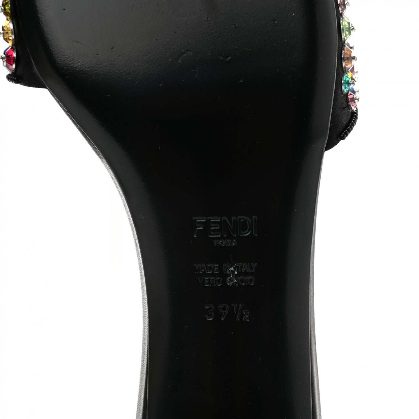 Crystal Embellished Slide Sandals 39.5 Black Multicolor