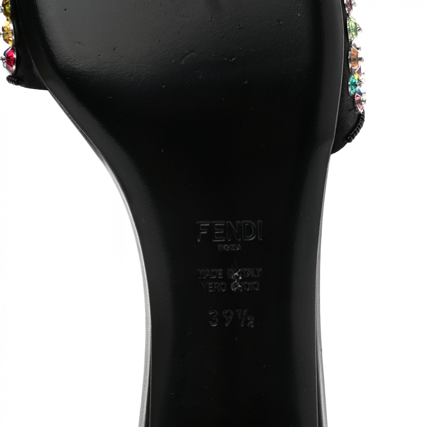 Fendi Crystal Embellished Slide Sandals 39.5 Black Multicolor 6 of 9