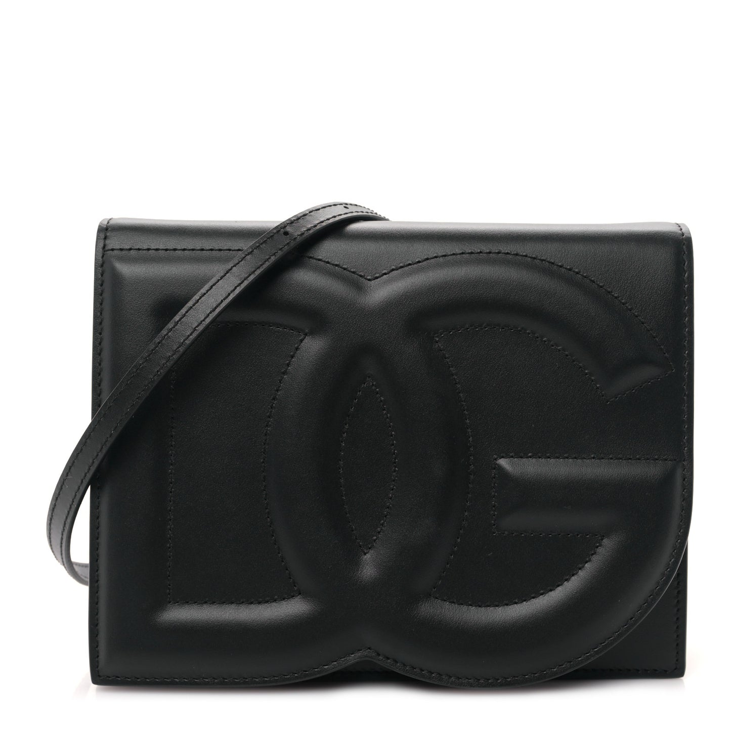 Calfskin DG Logo Flap Crossbody Bag Black