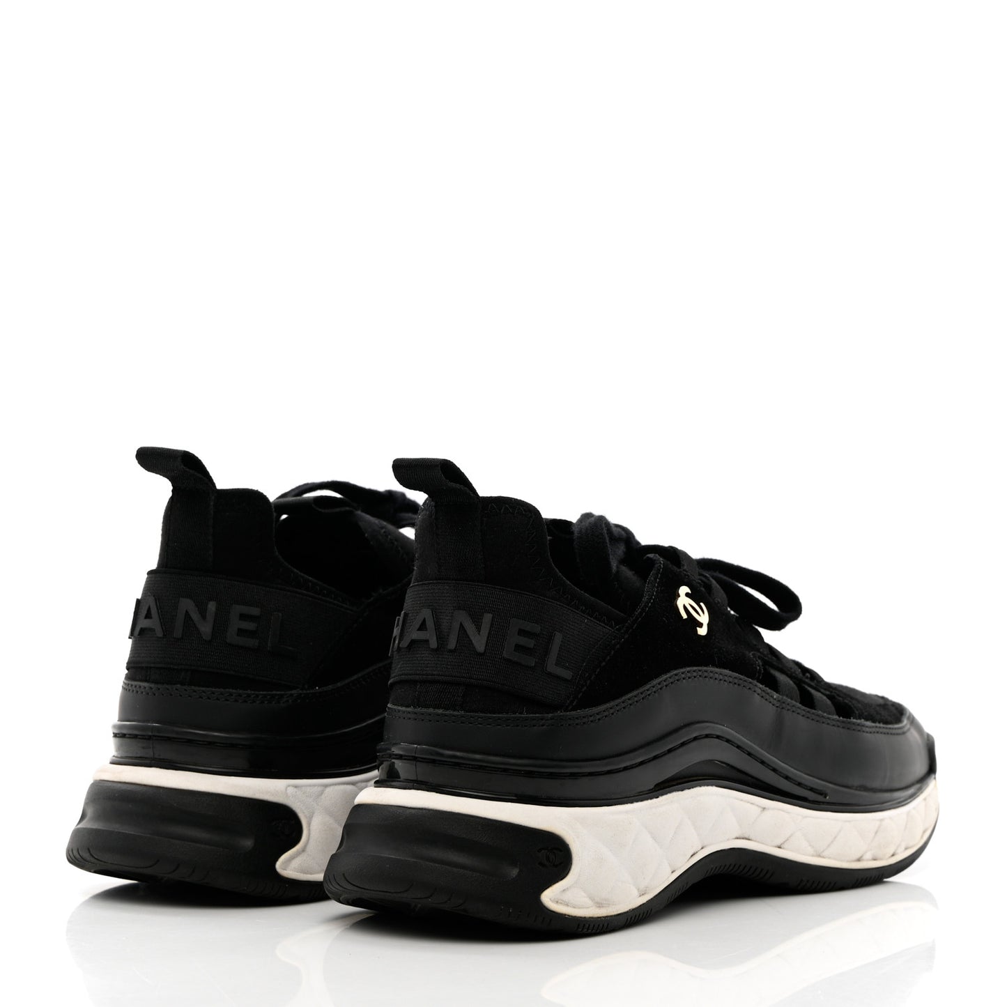 Fabric Calfskin Suede CC Sneakers 37.5 Black