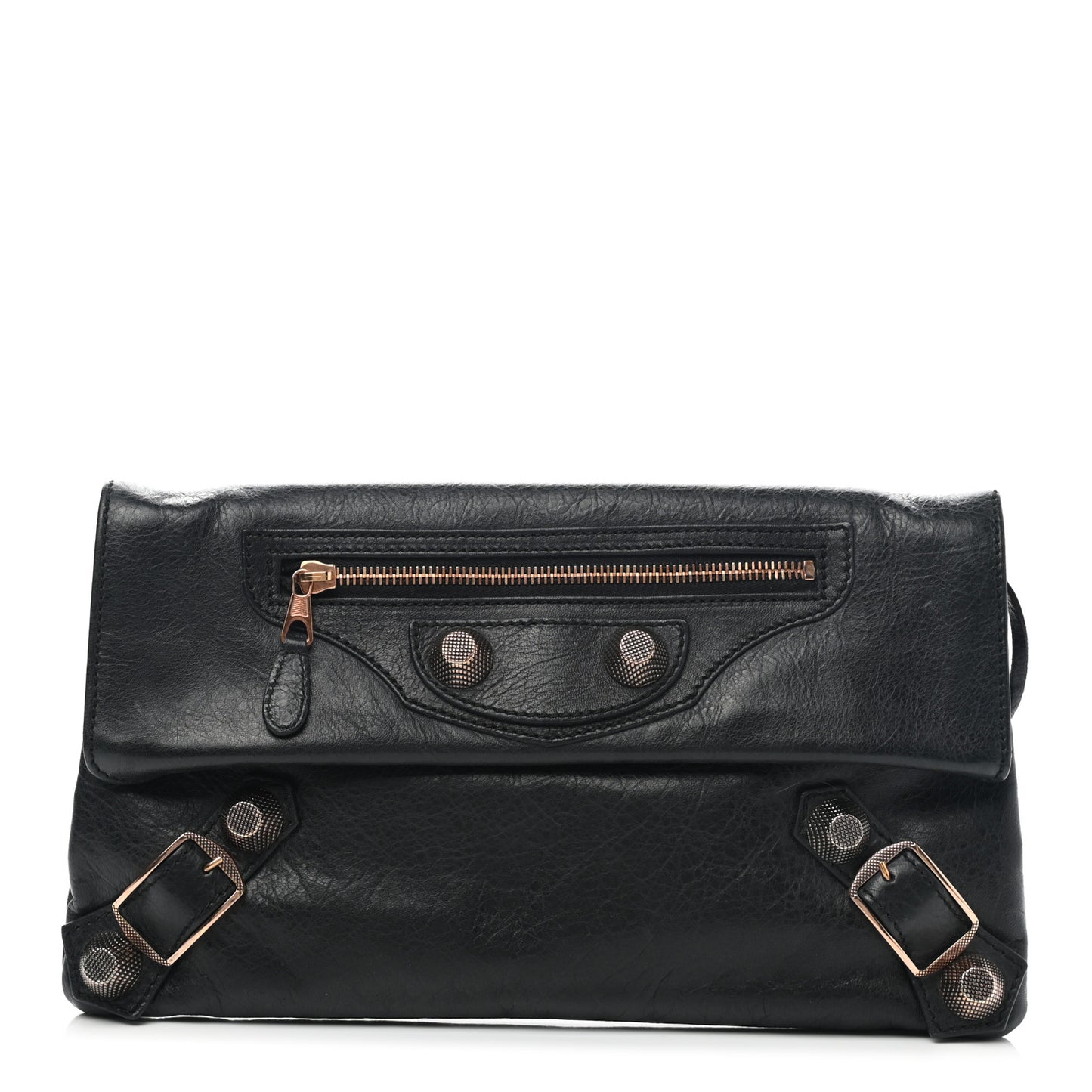 Agneau Giant 21 Rose Gold Hardware Envelope Clutch Black
