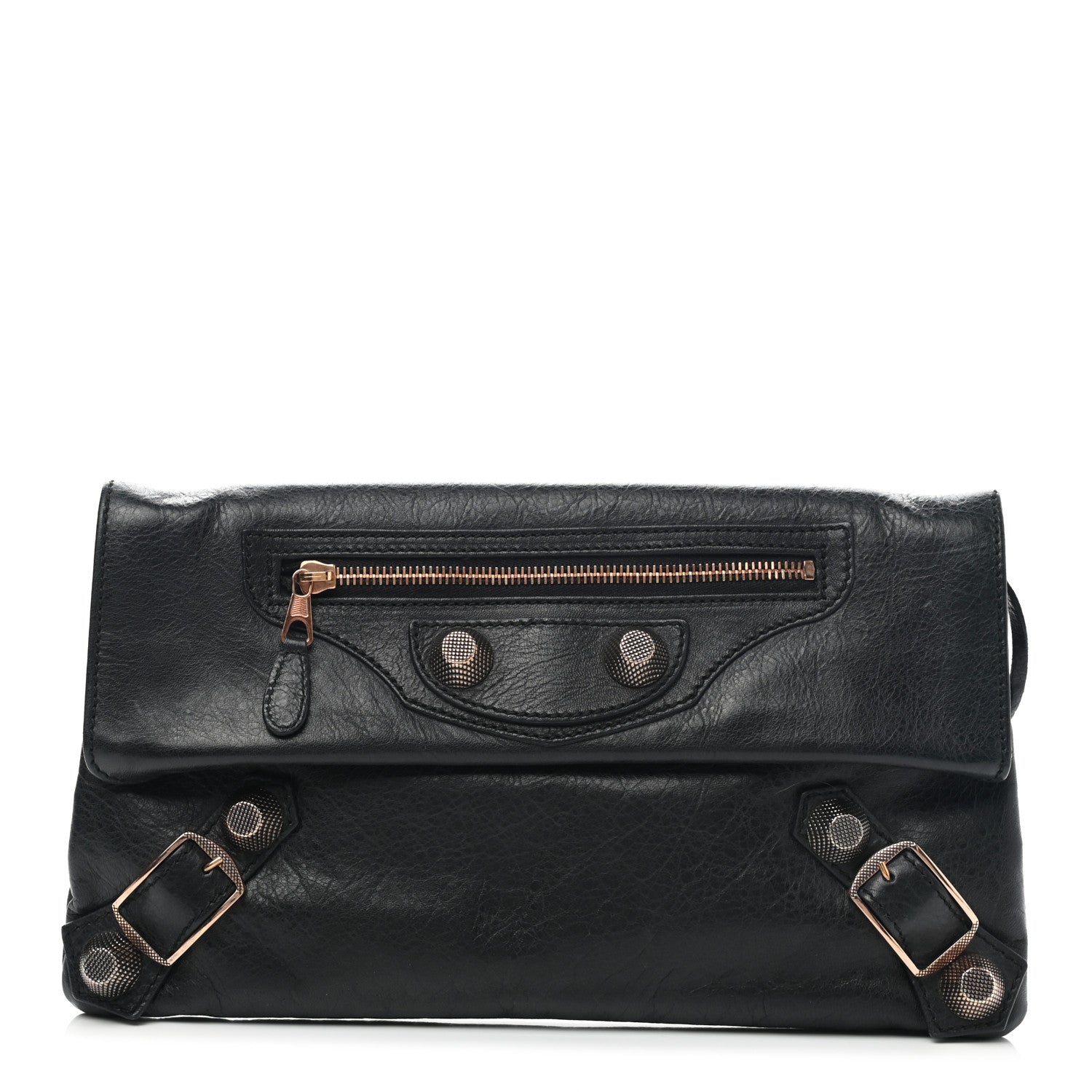 Balenciaga Agneau Giant 21 Rose Gold Hardware Envelope Clutch Black 3 of 12