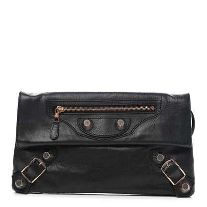 Balenciaga Agneau Giant 21 Rose Gold Hardware Envelope Clutch Black 3 of 12