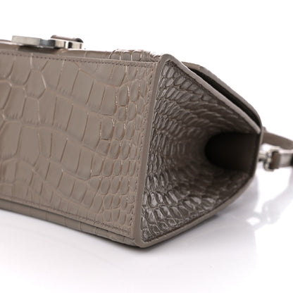 Balenciaga Shiny Calfskin Crocodile Embossed Small Hourglass Top Handle Bag Mink Grey 7 of 8