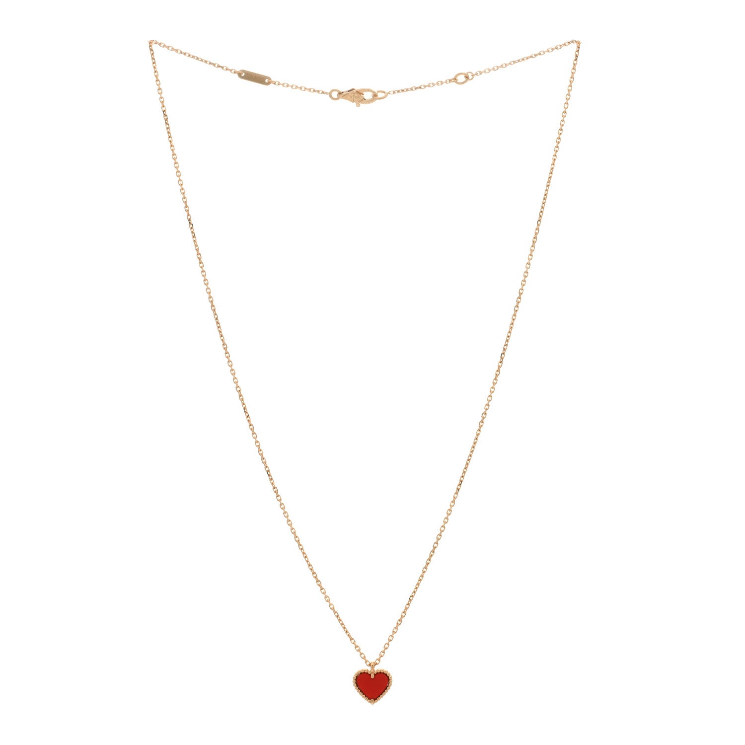 Van Cleef & Arpels 18K Rose Gold Carnelian Sweet Alhambra Heart Pendant Necklace 2 of 3