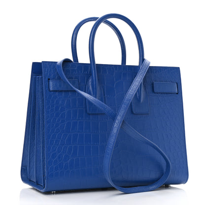 Saint Laurent Calfskin Crocodile Embossed Small Sac De Jour Royal Blue 3 of 9
