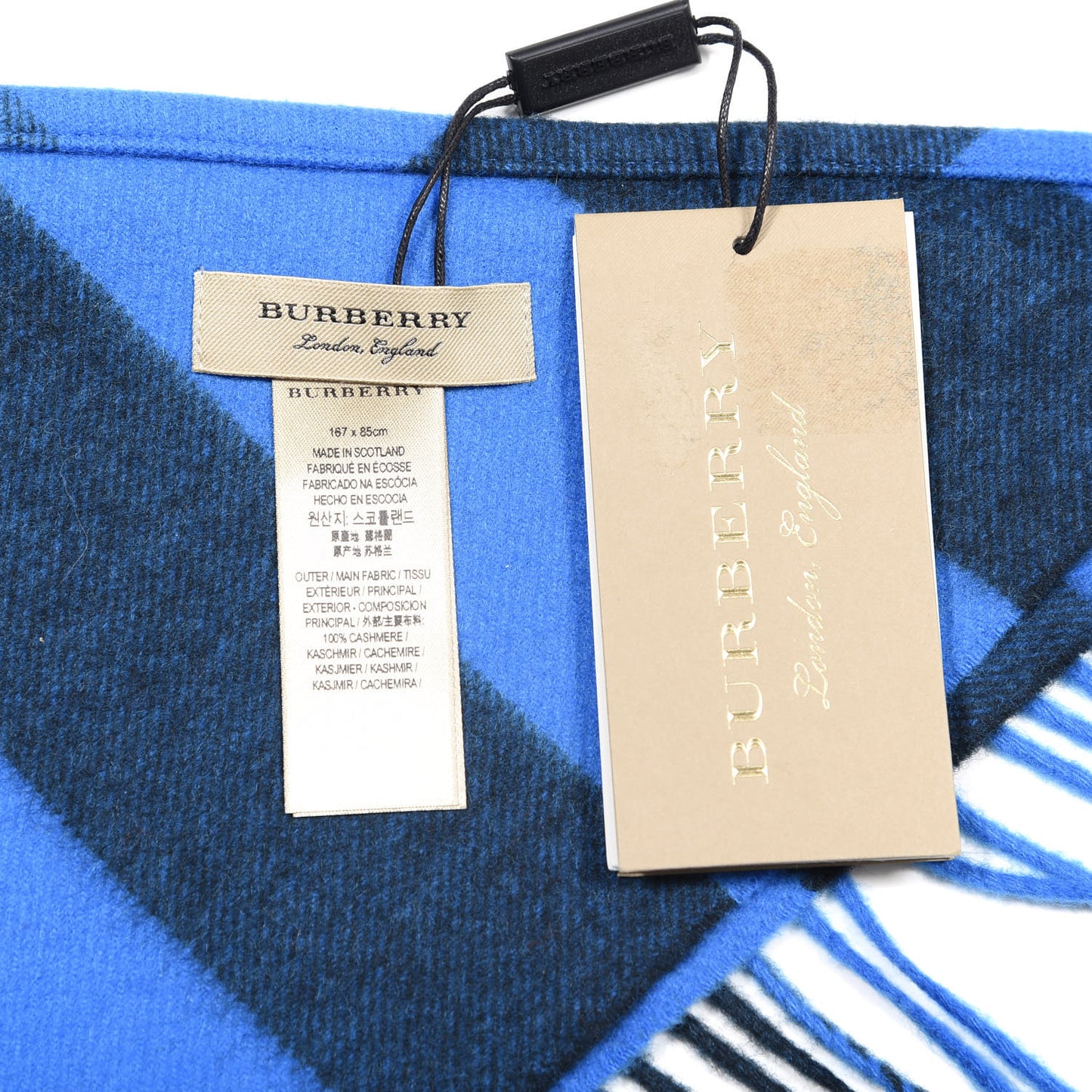 Cashmere Mega Check Triangle Bandana Scarf Bright Blue