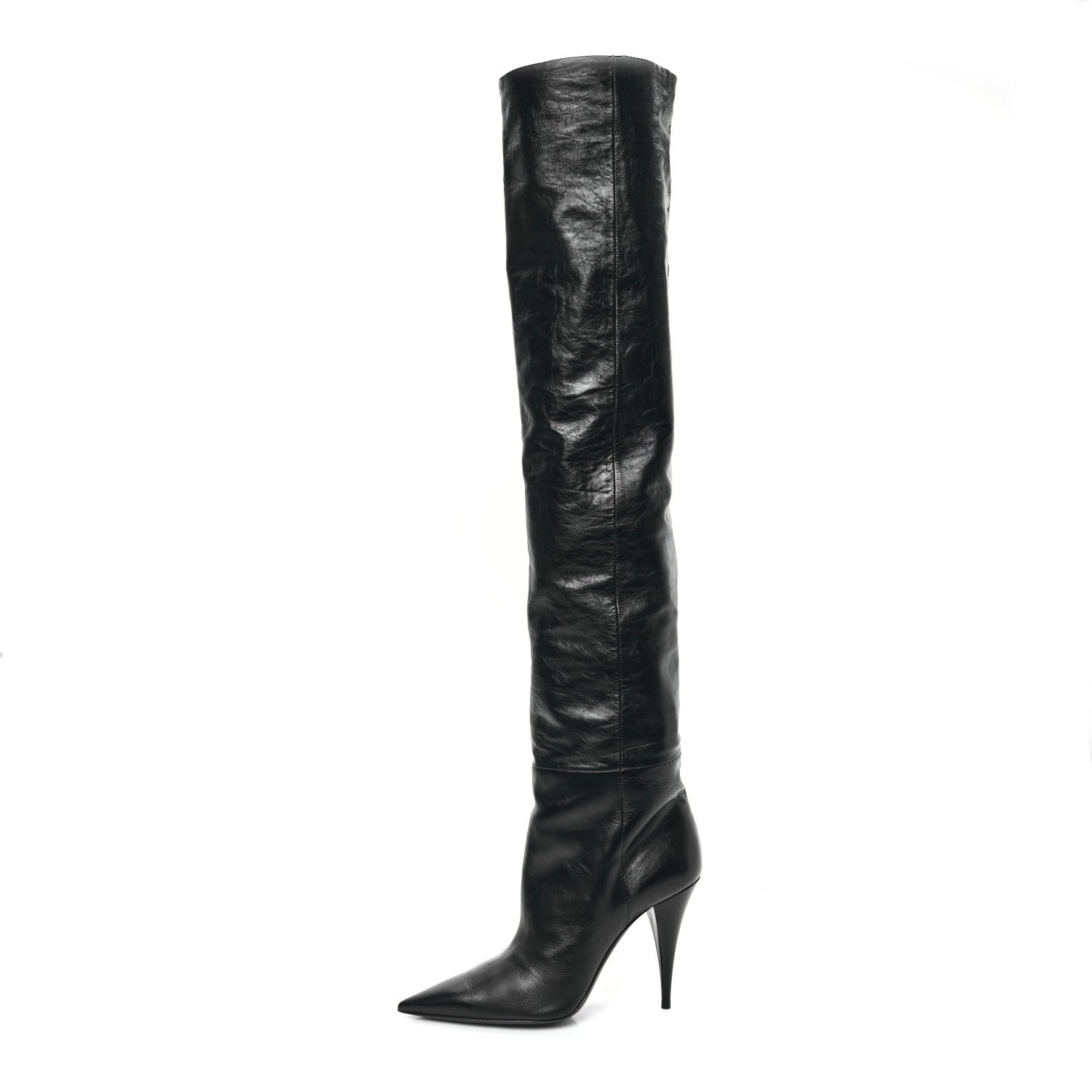 Saint Laurent Calfskin Kiki 100 Over The Knee Boots 37.5 Black 1 of 8