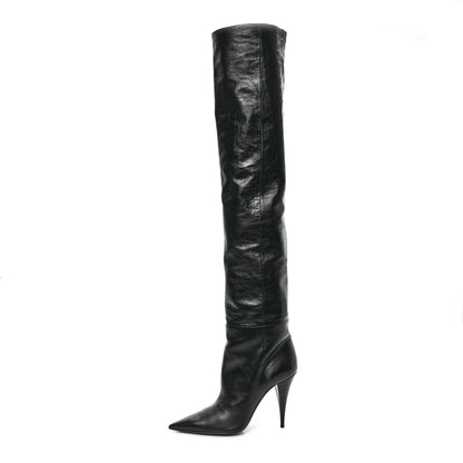 Saint Laurent Calfskin Kiki 100 Over The Knee Boots 37.5 Black 1 of 8