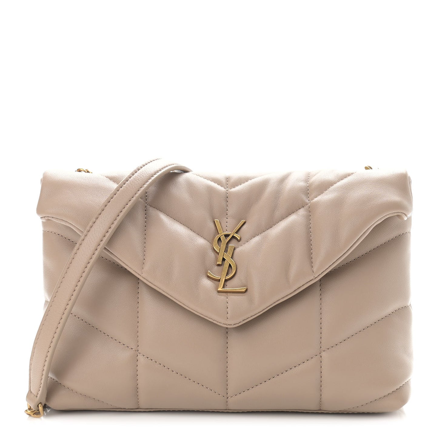 Lambskin Quilted Toy Loulou Puffer Monogram Chain Satchel Dark Beige