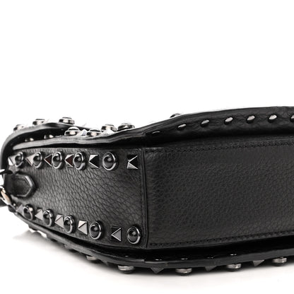 Valentino Garavani Pebbled Calfskin Onyx Medium Rockstud Rolling Flap Saddle Bag Black 8 of 10