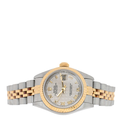 Rolex Stainless Steel 18K Yellow Gold 26mm Oyster Perpetual Datejust Watch White Pyramid Roman 79173 2 of 5