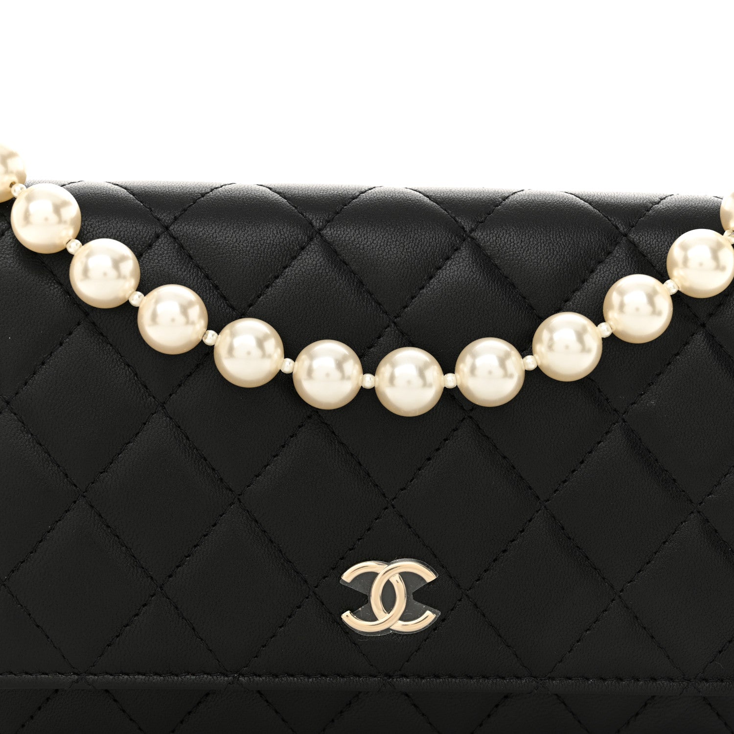 Chanel Lambskin Quilted Pearl Wallet On Chain WOC Black 9 of 11