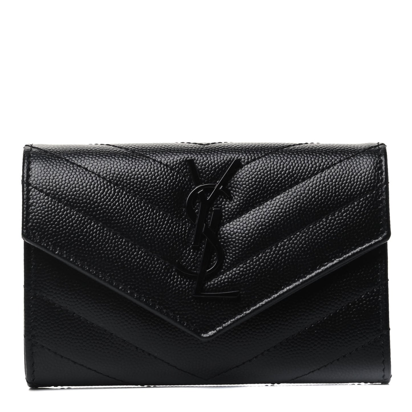 Grain De Poudre Matelasse Chevron Small Monochrome Monogram Envelope Wallet Black