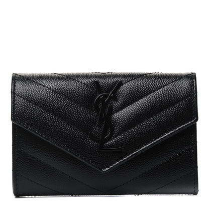 Saint Laurent Grain De Poudre Matelasse Chevron Small Monochrome Monogram Envelope Wallet Black 1 of 9