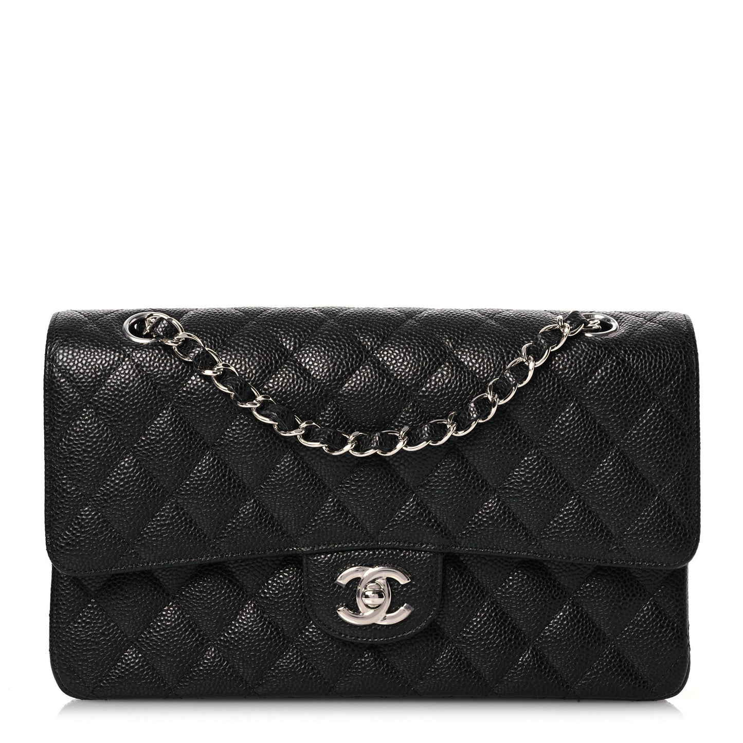 Caviar Quilted Medium Double Flap Black