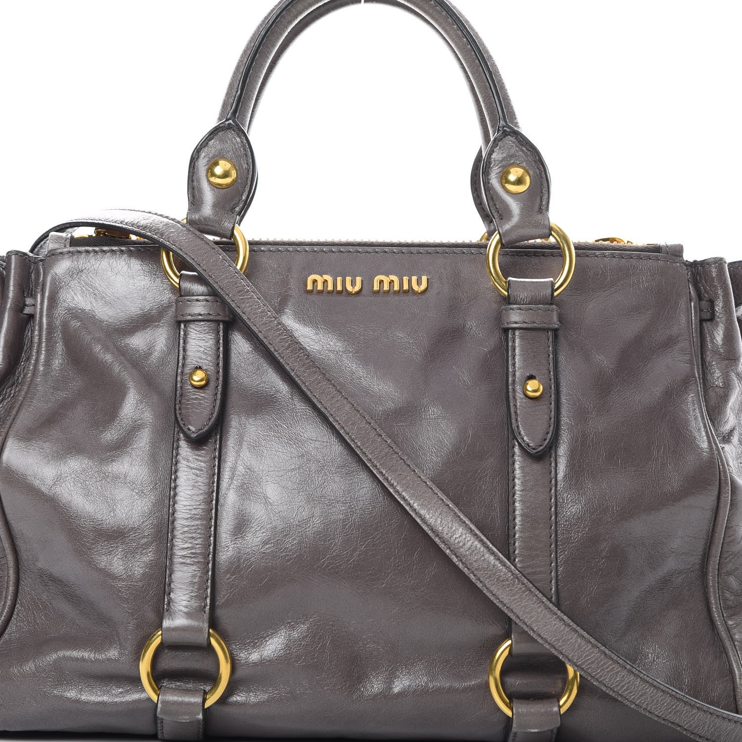 Miu Miu Vitello Shine Double Zip Tote Fumo 11 of 16