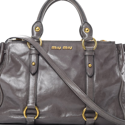 Miu Miu Vitello Shine Double Zip Tote Fumo 11 of 16
