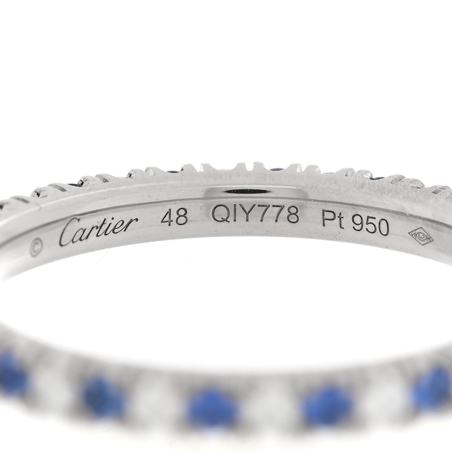 Platinum Diamond Blue Sapphire 2mm Etincelle de Cartier Wedding Band Ring 48 4.5
