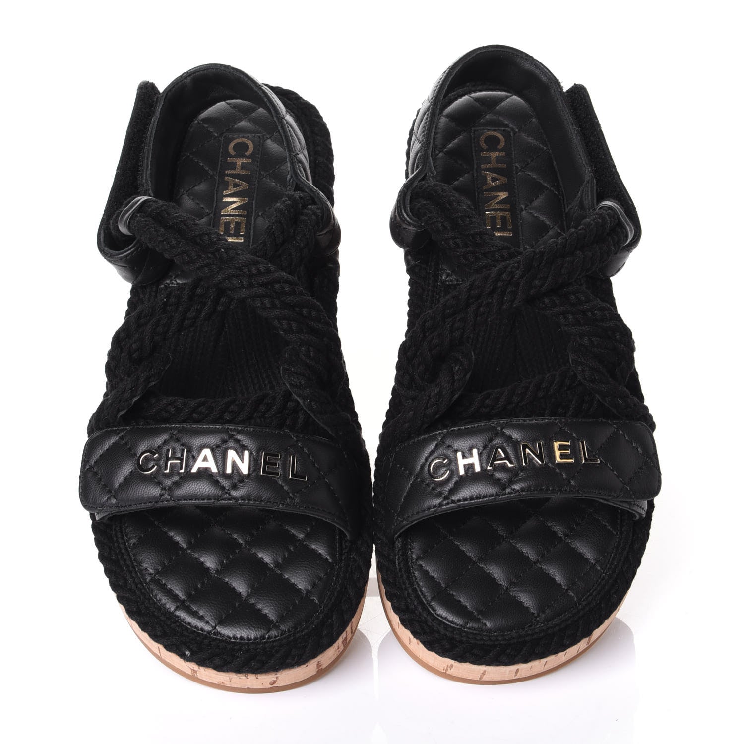Chanel Cord Lambskin Quilted Logo Sandals 38 Black 5 of 11
