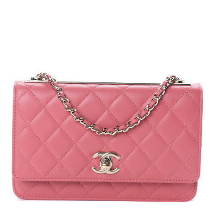 Chanel Lambskin Quilted Trendy CC Wallet On Chain WOC Bright Pink 1 of 10