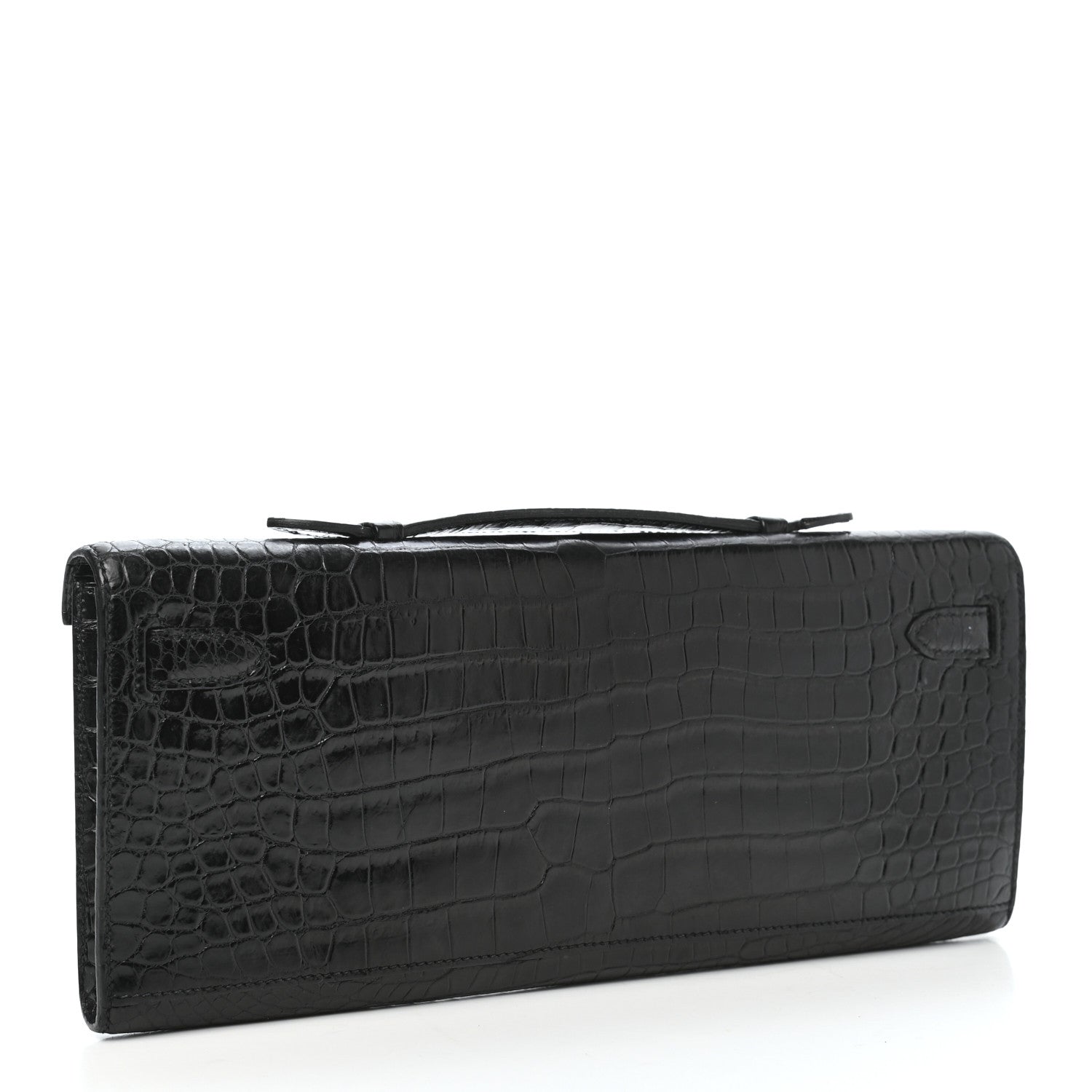 Hermes Matte Porosus Crocodile Kelly Cut Pochette Black 3 of 7