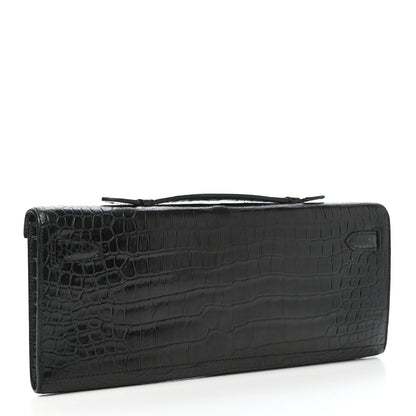 Hermes Matte Porosus Crocodile Kelly Cut Pochette Black 3 of 7