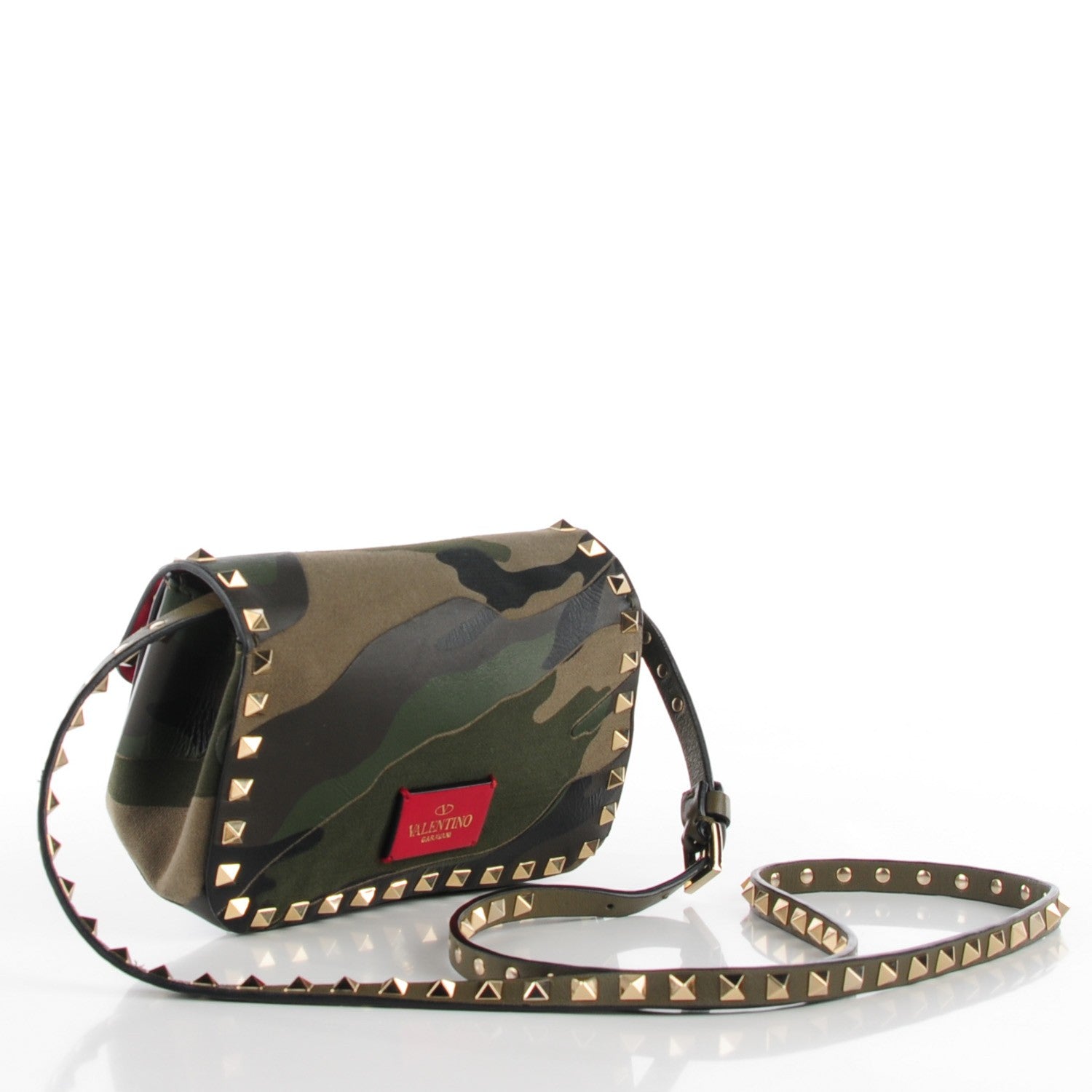 Valentino Garavani Nappa Canvas Camouflage Mini Rockstud Flap Saddle Crossbody Bag Safari 3 of 8