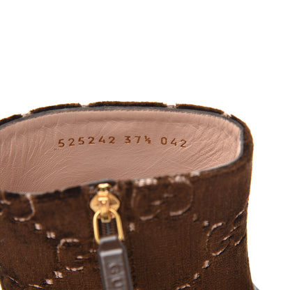 Gucci Velvet GG Monogram Crystal Horsebit Ankle Boots 37.5 Brown Vintage Cocoa 7 of 8