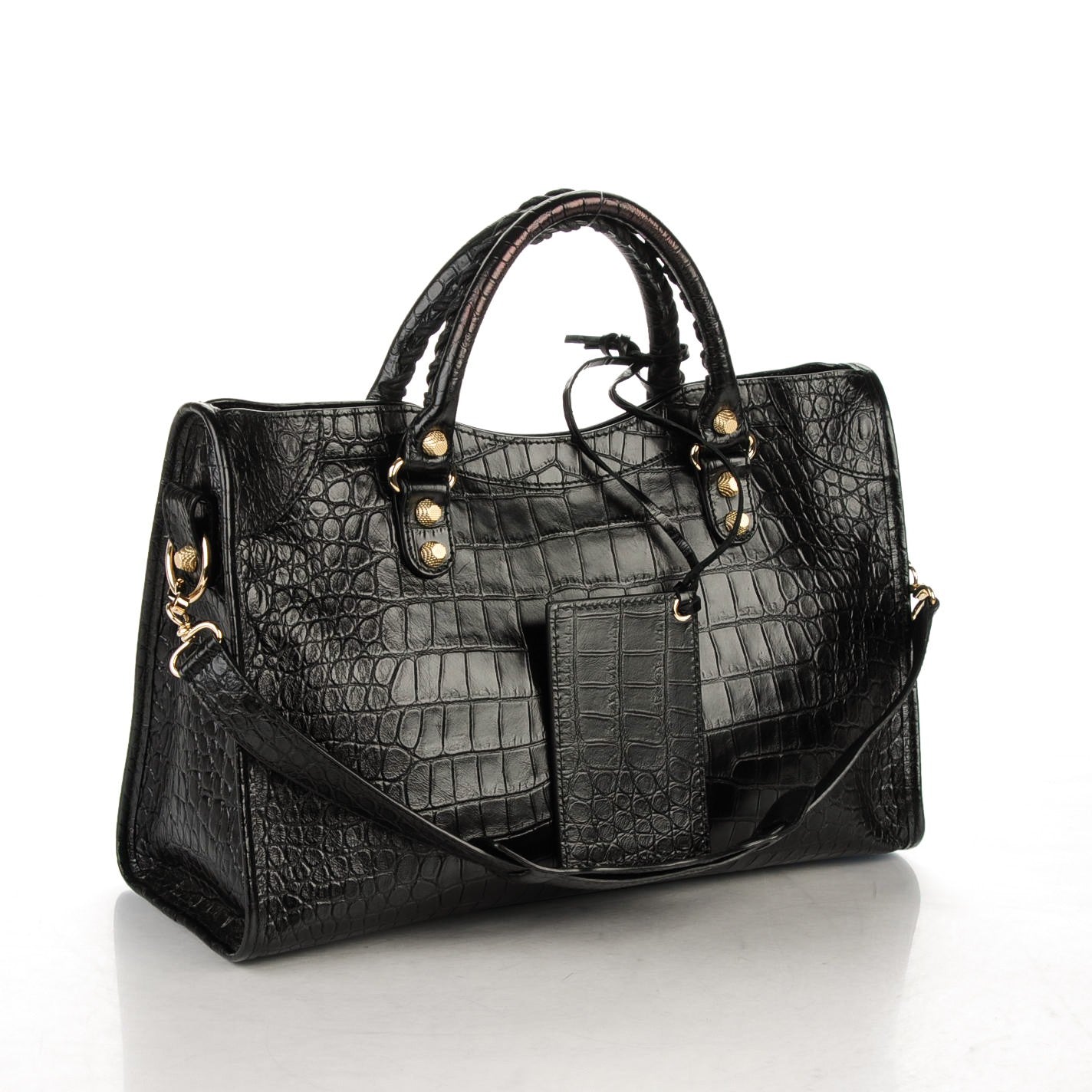Balenciaga Calfskin Crocodile Embossed Giant 12 Gold Hardware City Black 3 of 7