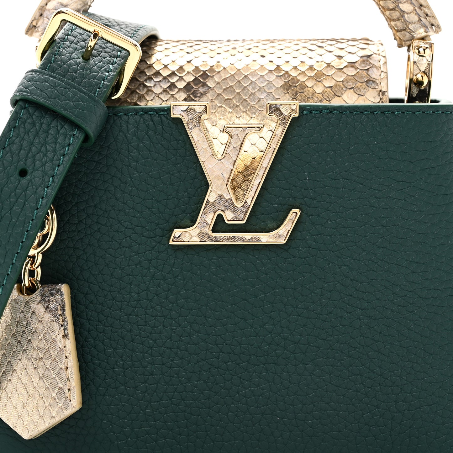 Taurillon Snakeskin Mini Capucines  Emeraude Green