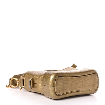 Chanel Metallic Calfskin Crocodile Embossed Cocodile Small Gabrielle Hobo Gold 5 of 11
