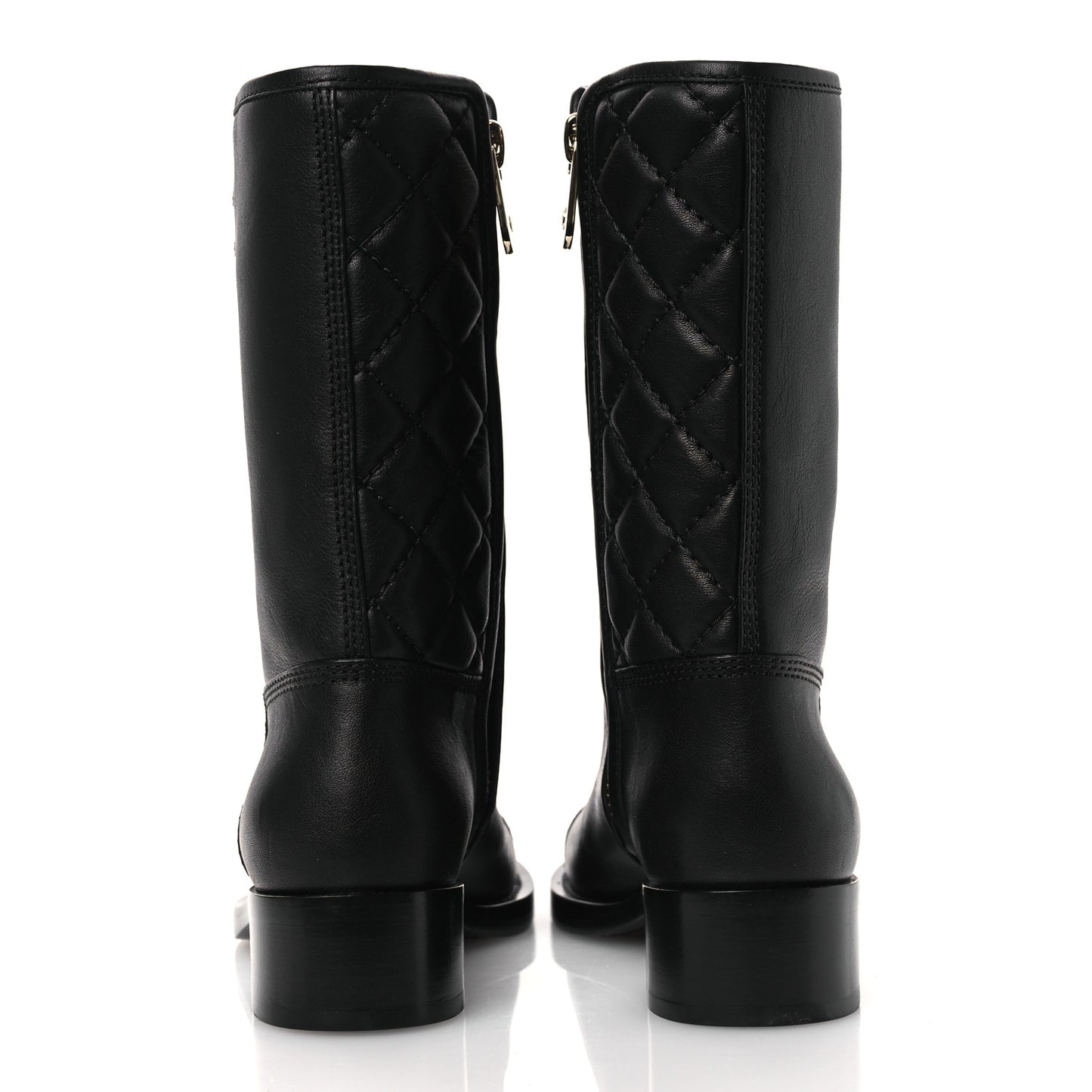 Calfskin Quilted CC Logo Mid Calf Boots 35 Black