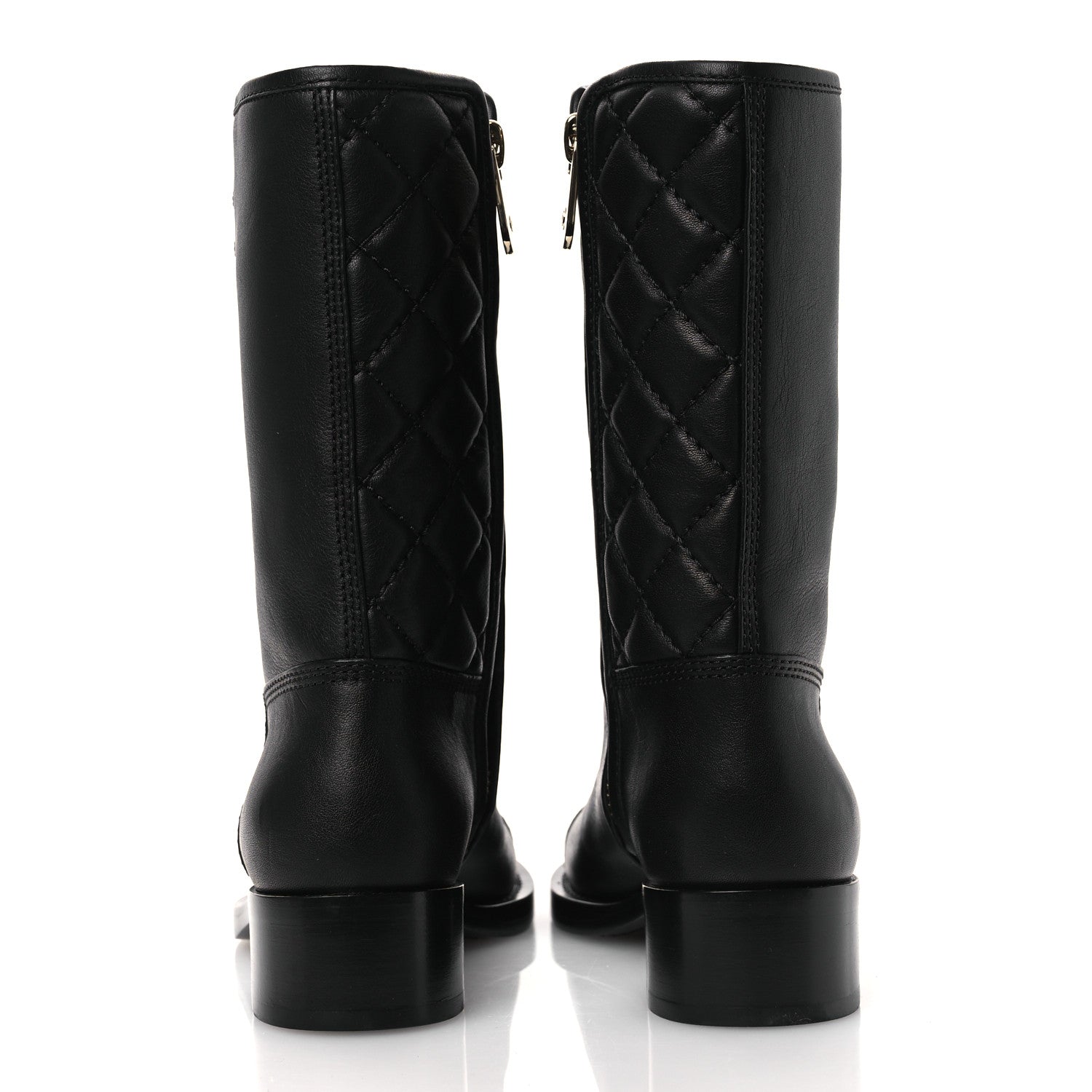 Chanel Calfskin Quilted CC Logo Mid Calf Boots 35 Black 6 of 11