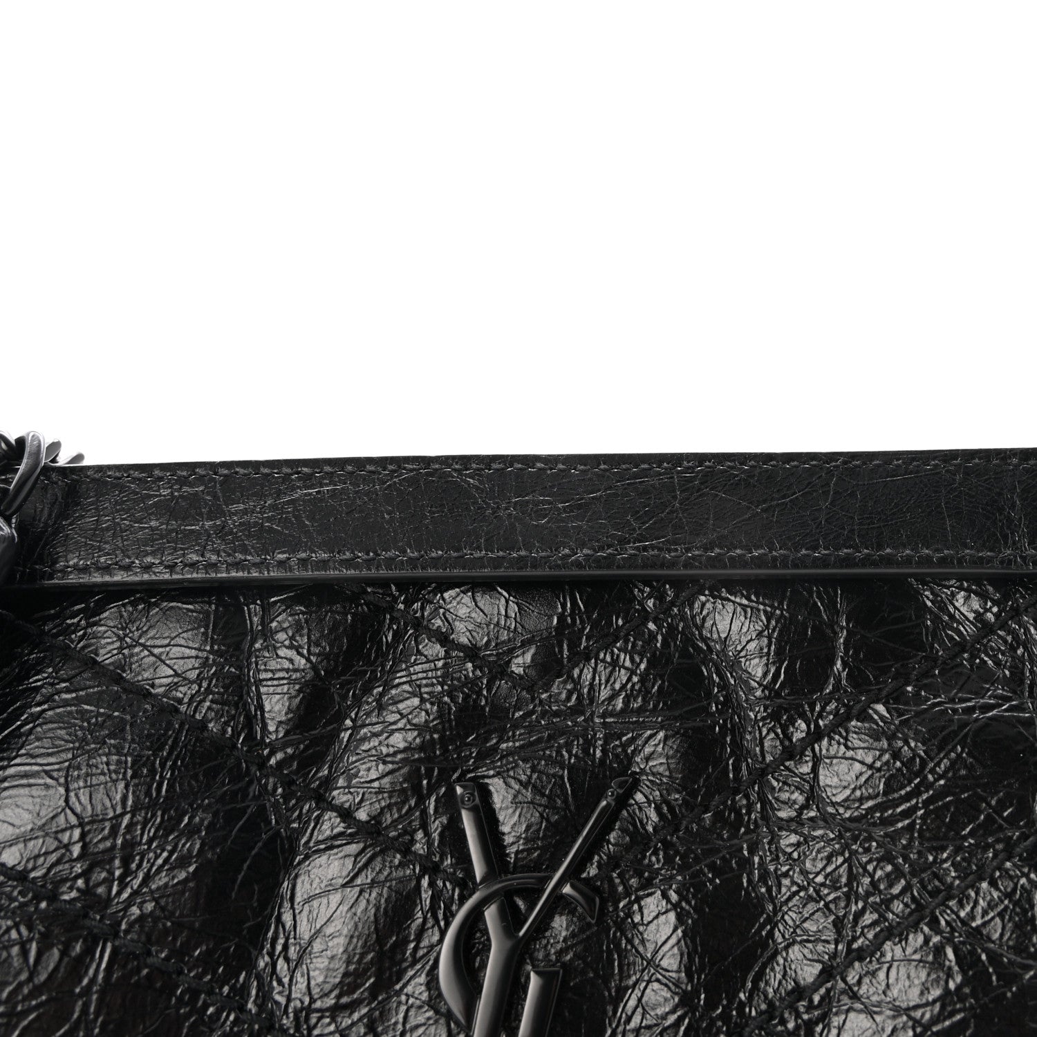 Saint Laurent Crinkled Calfskin Matelasse Monogram Baby Niki Chain Satchel Black 7 of 10