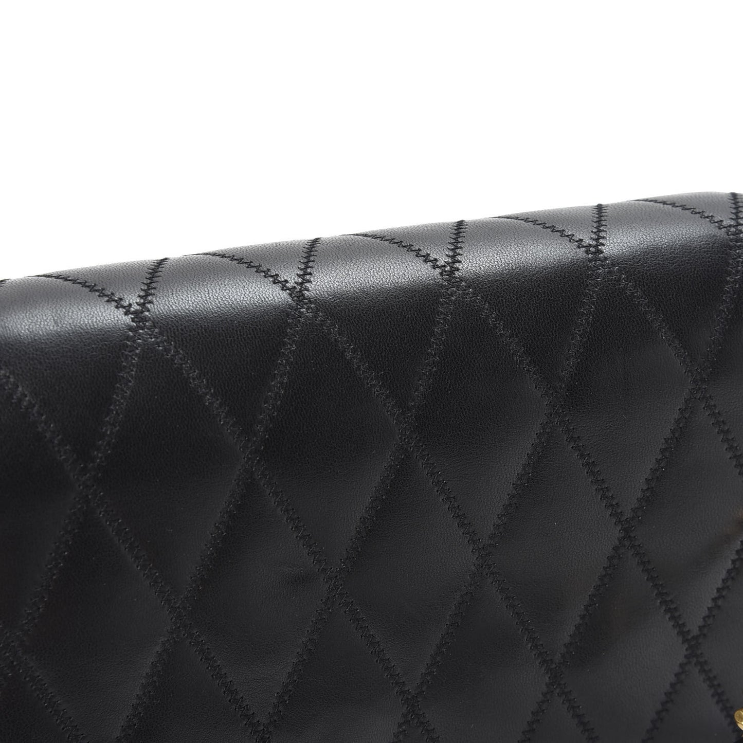 Lambskin Diamond Quilted Monogram Angie Chain Bag Black