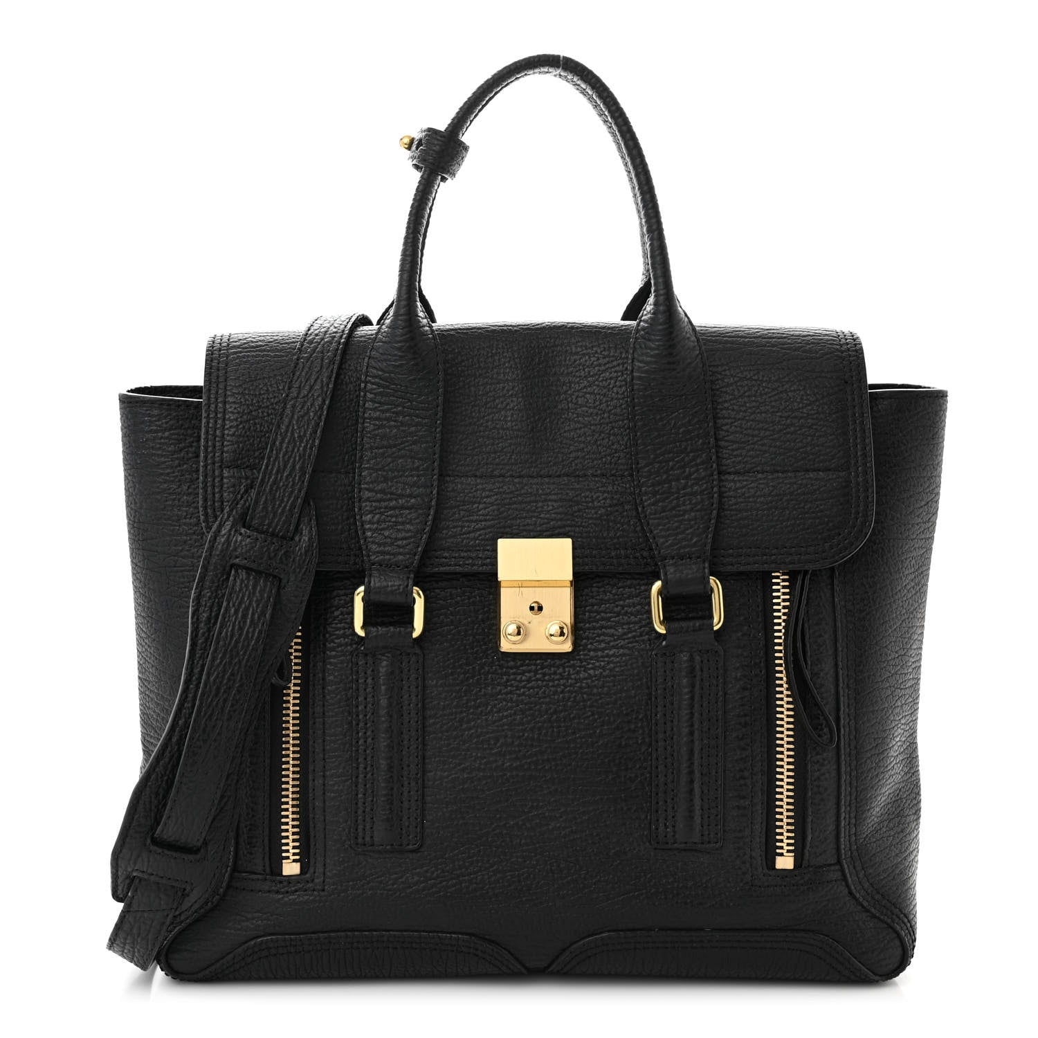 3.1 Phillip Lim Textured Calfskin Medium Pashli Satchel Black 1 of 10